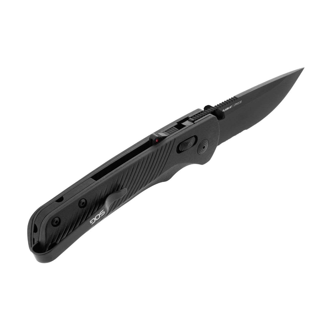 SOG Flash AT Partially Serrated 3.45" Folding Pocket Knife (Blackout) - Clinch River Fishing USA