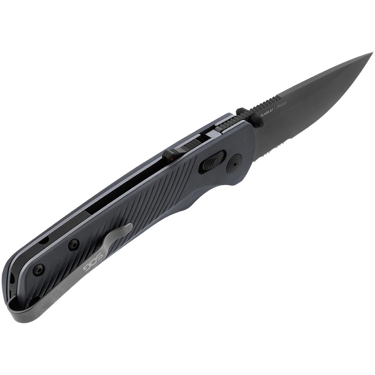 SOG Flash AT Partially Serrated 3.45" Folding Pocket Knife (Urban Grey) - Clinch River Fishing USA