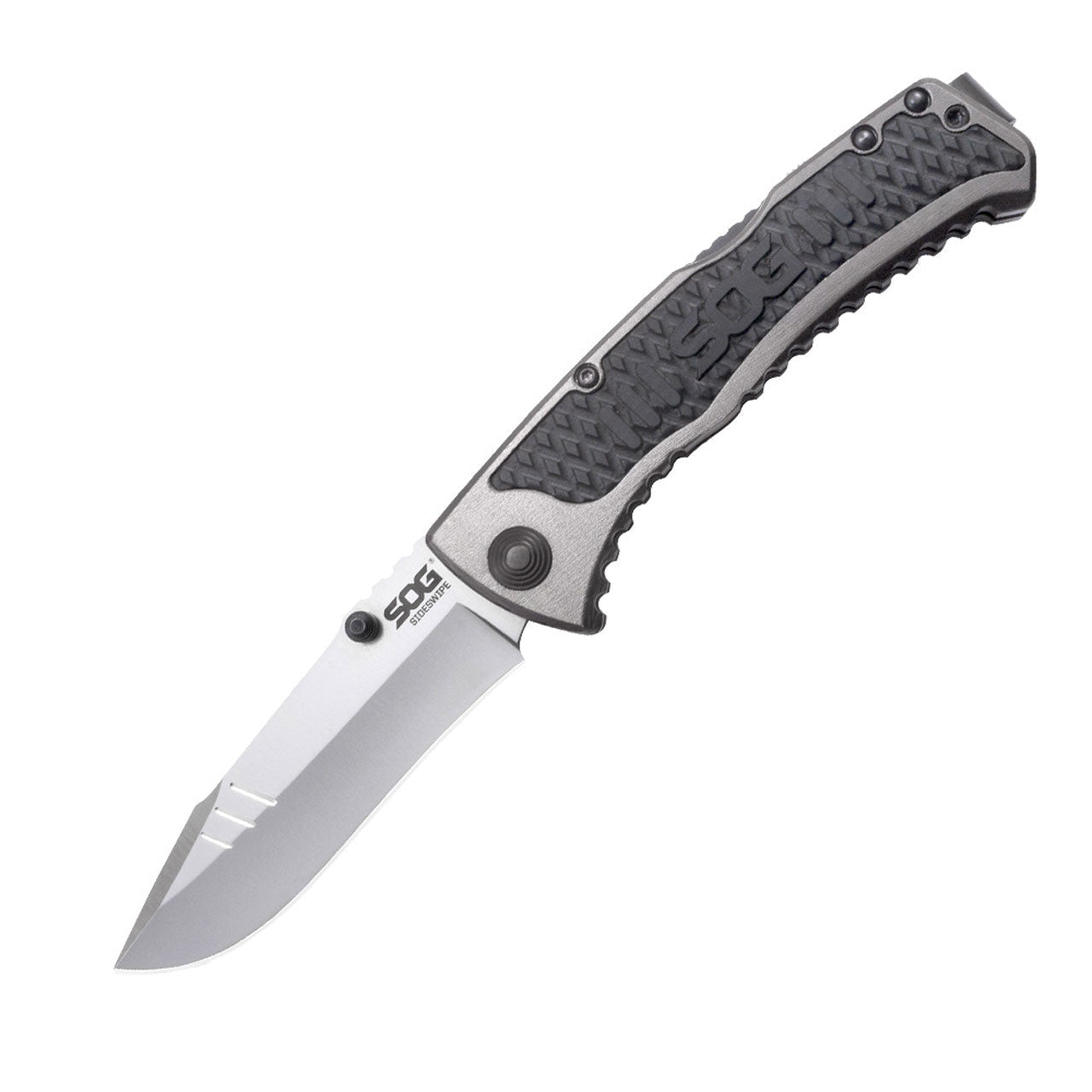 SOG Sideswipe Assisted Folding Knife 3.4" Clip Point Blade Aluminum Handles with GRN Inserts - Clinch River Fishing USA