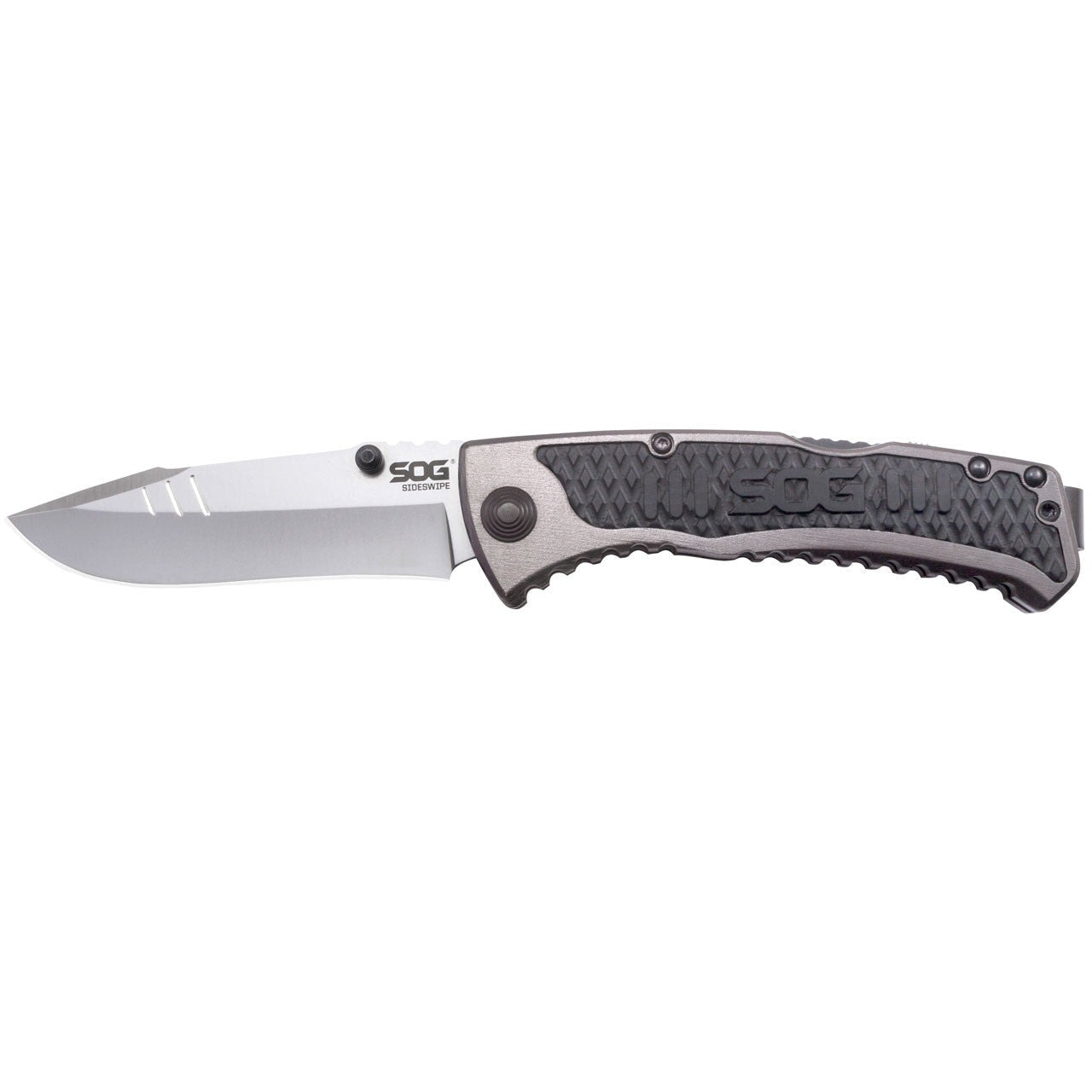 SOG Sideswipe Assisted Folding Knife 3.4" Clip Point Blade Aluminum Handles with GRN Inserts - Clinch River Fishing USA