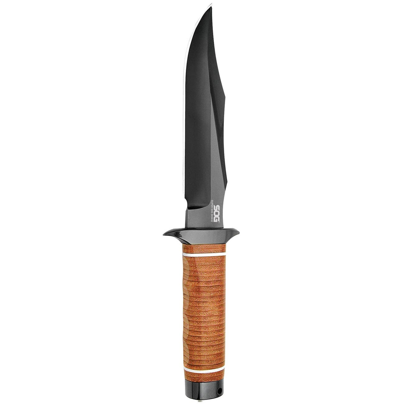 SOG Super Bowie 7.5" Black TiNi Fixed Blade Leather Handles Leather Sheath - Clinch River Fishing USA