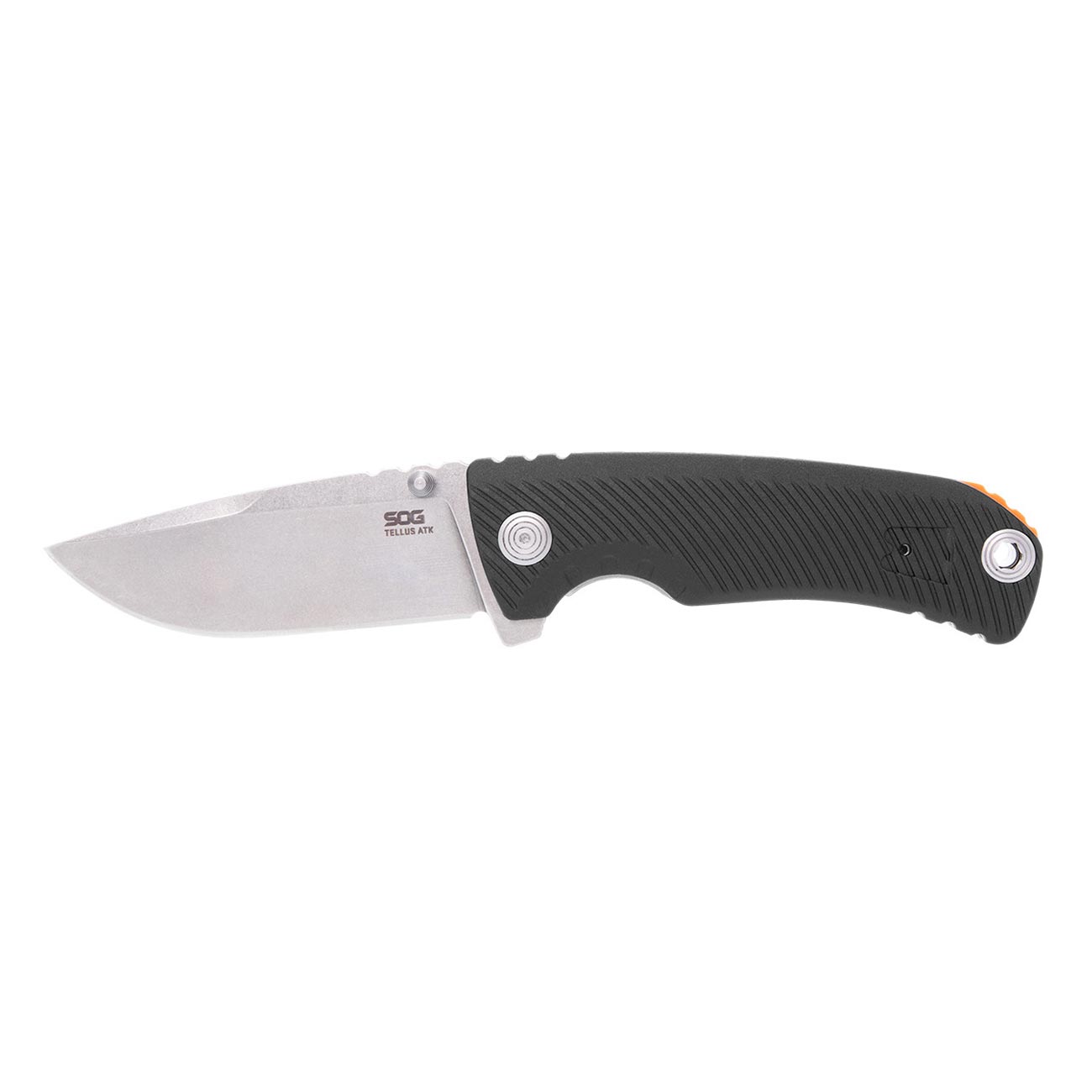 SOG Tellus ATK 3.5" Folding Pocket Knife (Black + Blaze Orange) - Clinch River Fishing USA