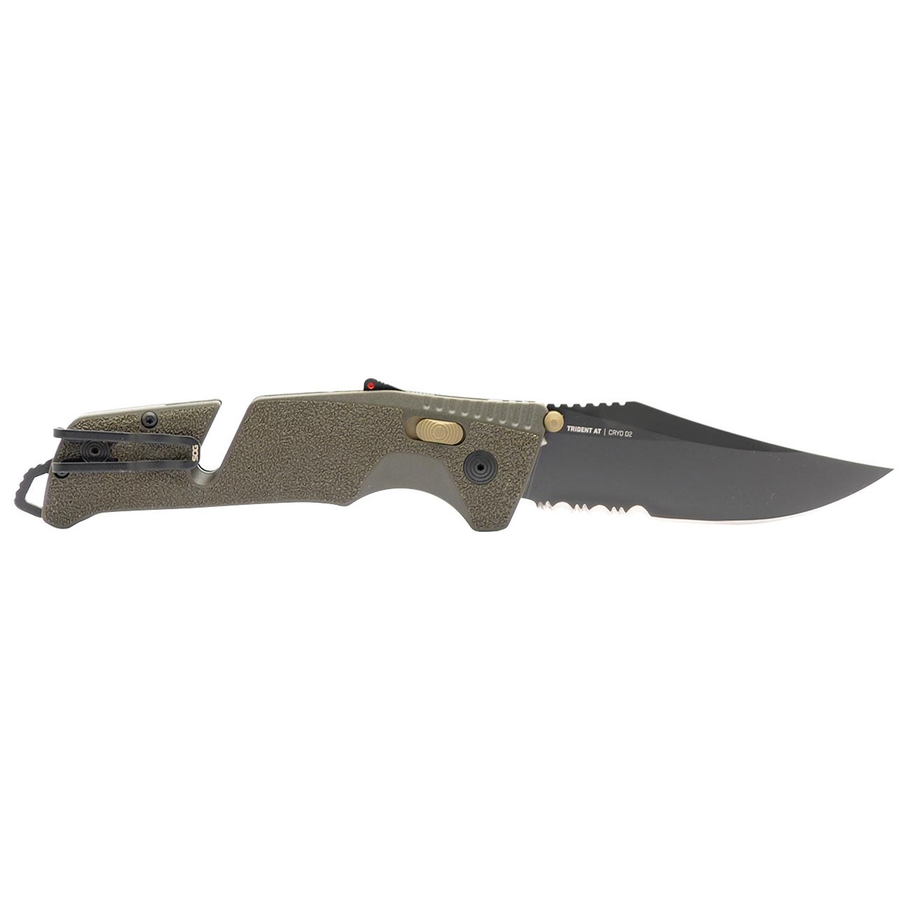 SOG Trident AT Partially Serrated 3.7" Folding Pocket Knife (OD Green) - Clinch River Fishing USA