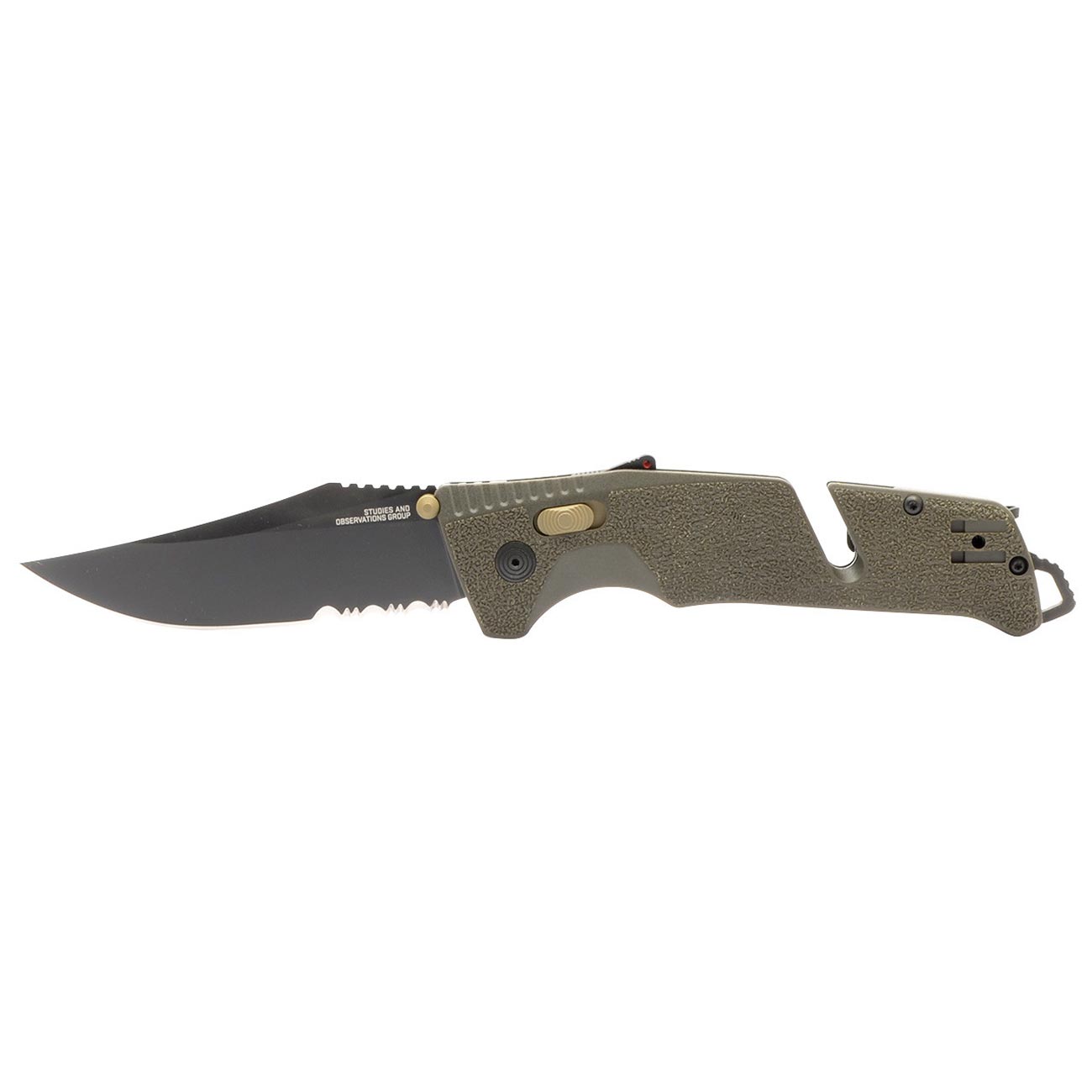 SOG Trident AT Partially Serrated 3.7" Folding Pocket Knife (OD Green) - Clinch River Fishing USA