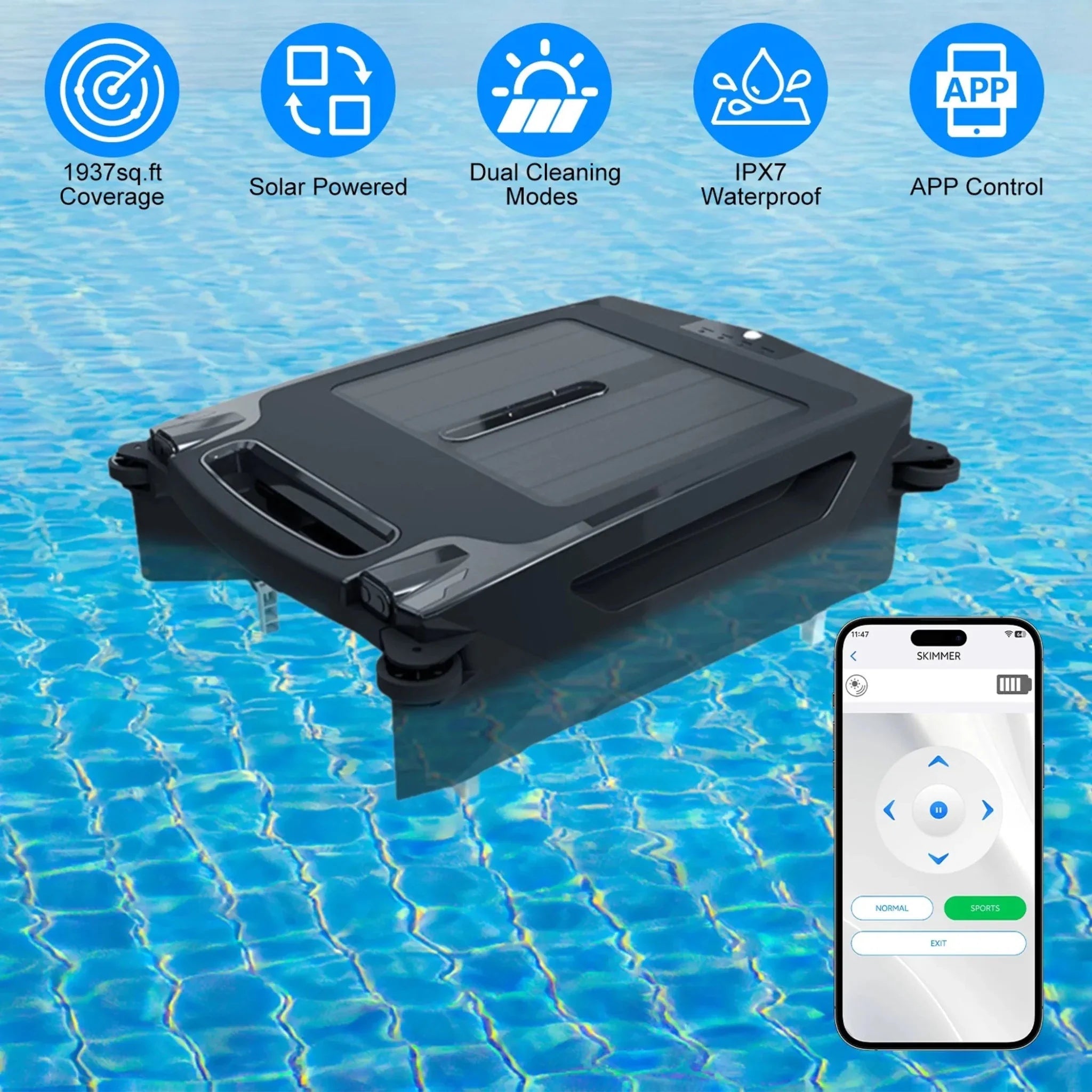 Solar Powered Robotic Pool Skimmer Automatic Swimming Pool - Clinch River Fishing USA