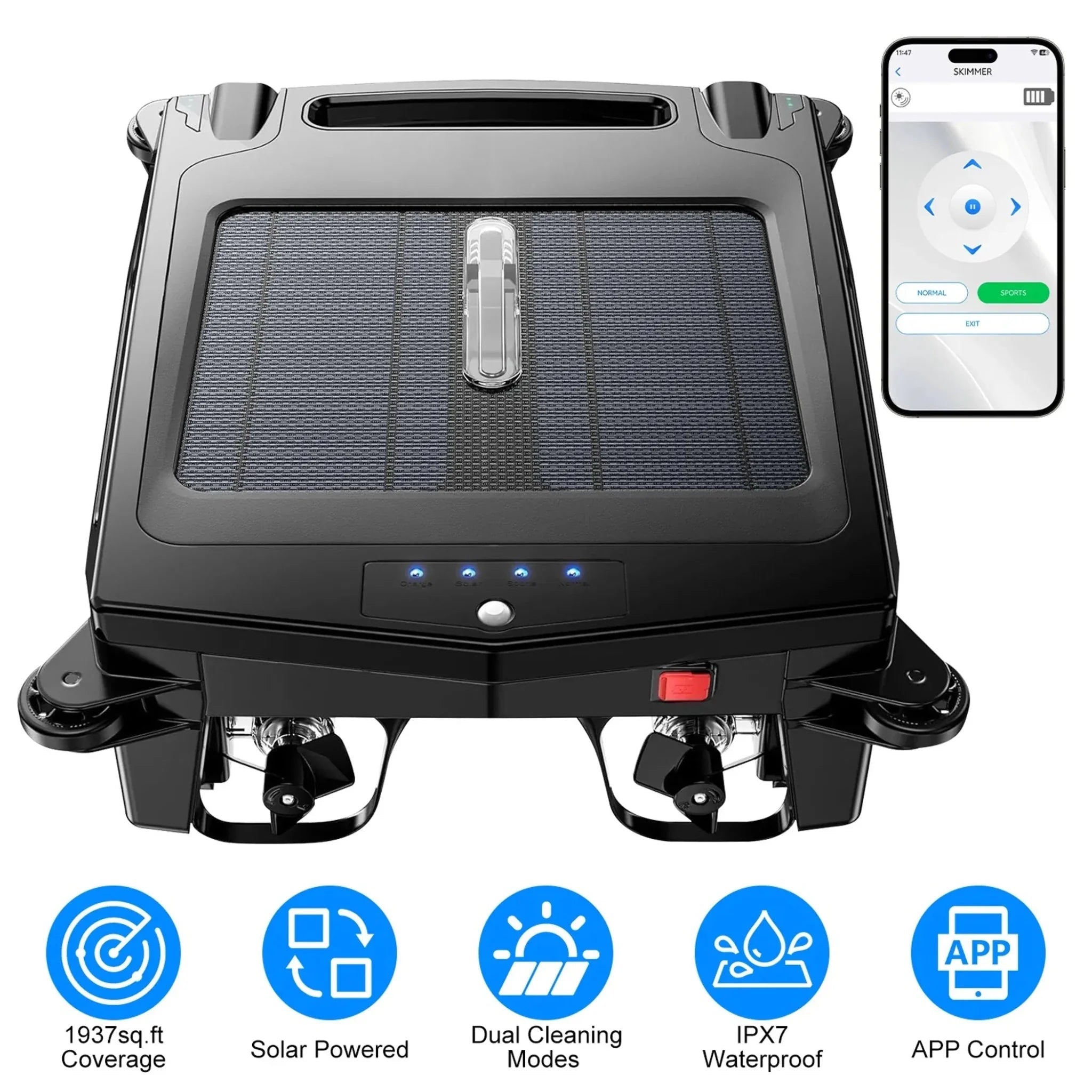 Solar Powered Robotic Pool Skimmer Automatic Swimming Pool - Clinch River Fishing USA