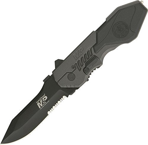S&W SWMP4LS 8.6in S.S. Assisted Folding Knife with 3.6in Serrated Clip - Clinch River Fishing USA