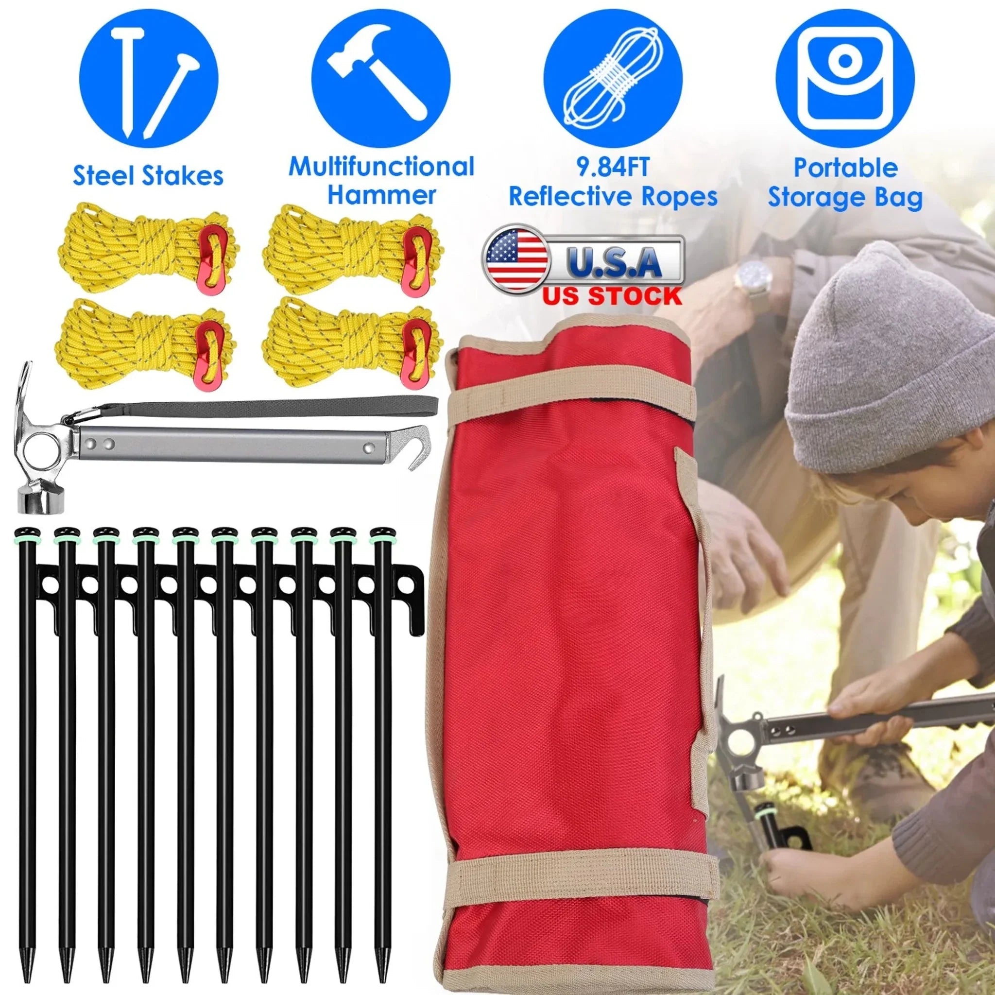 Tent Stakes Camping Hammer Tent - Clinch River Fishing USA