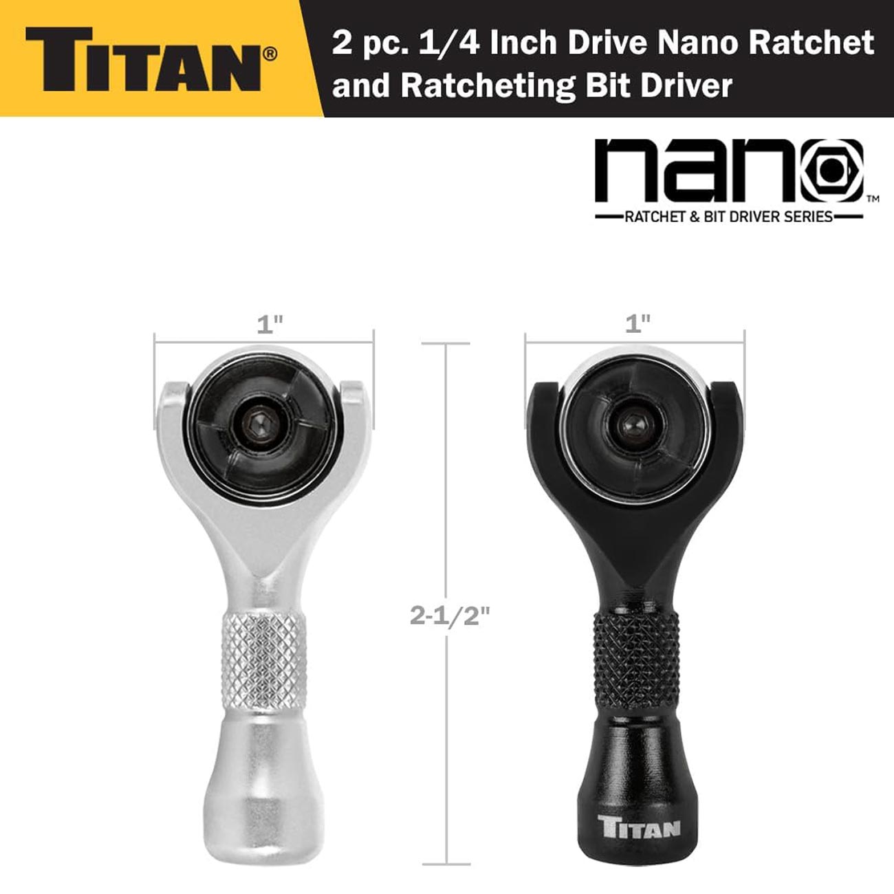 Titan 1/4" Drive 90-Tooth Swivel and Ratcheting Bit Driver Nano Ratchets (2-Piece) - Clinch River Fishing USA