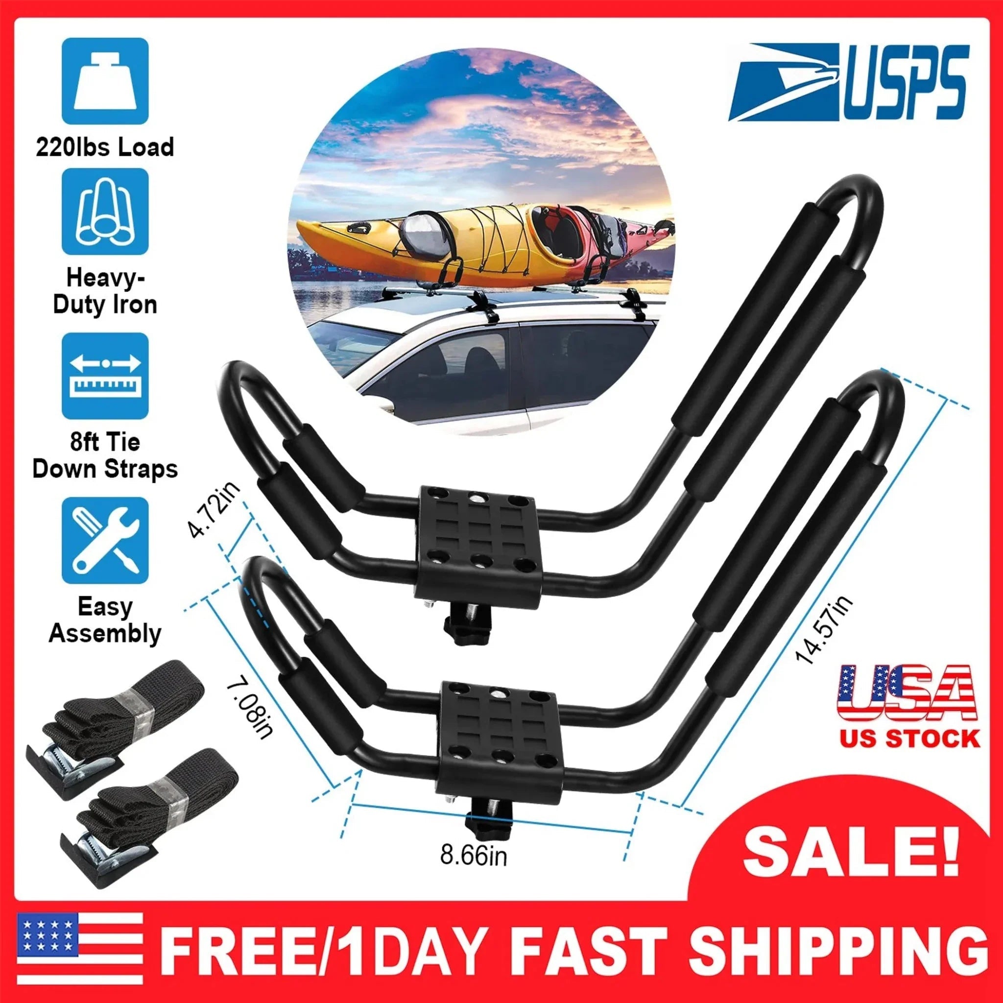 Title: 1 Pair Universal J-Bar Kayak Carrier - Clinch River Fishing USA