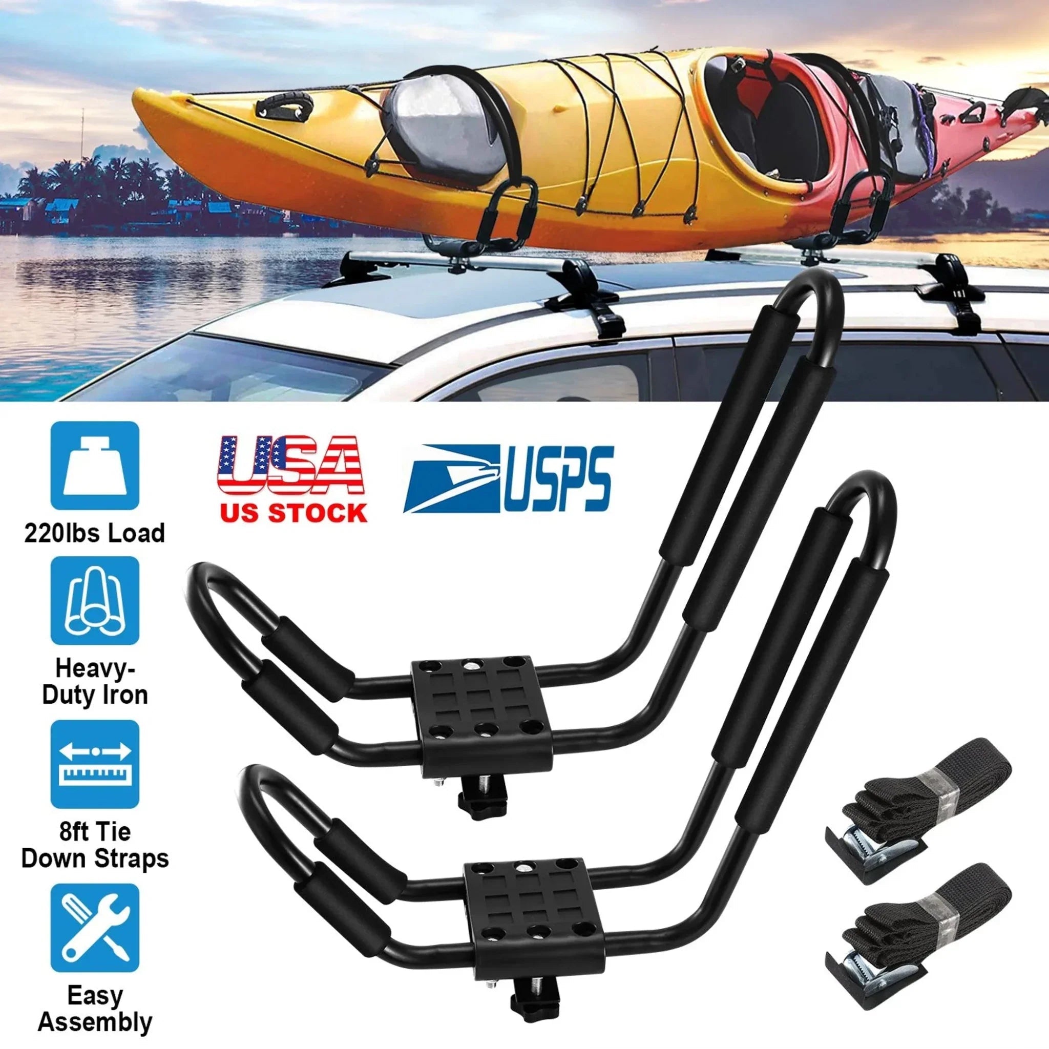 Title: 1 Pair Universal J-Bar Kayak Carrier - Clinch River Fishing USA