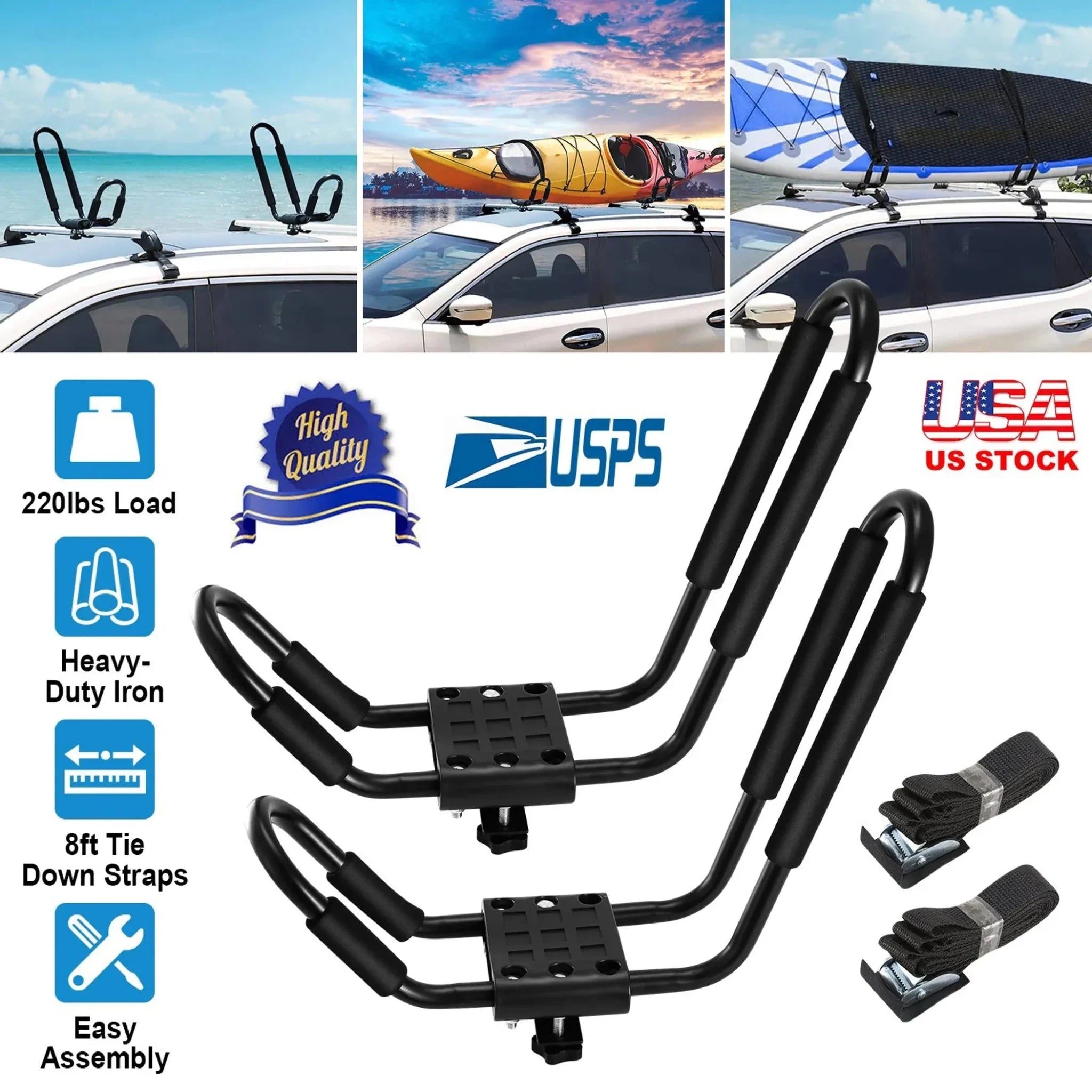 Title: 1 Pair Universal J-Bar Kayak Carrier - Clinch River Fishing USA