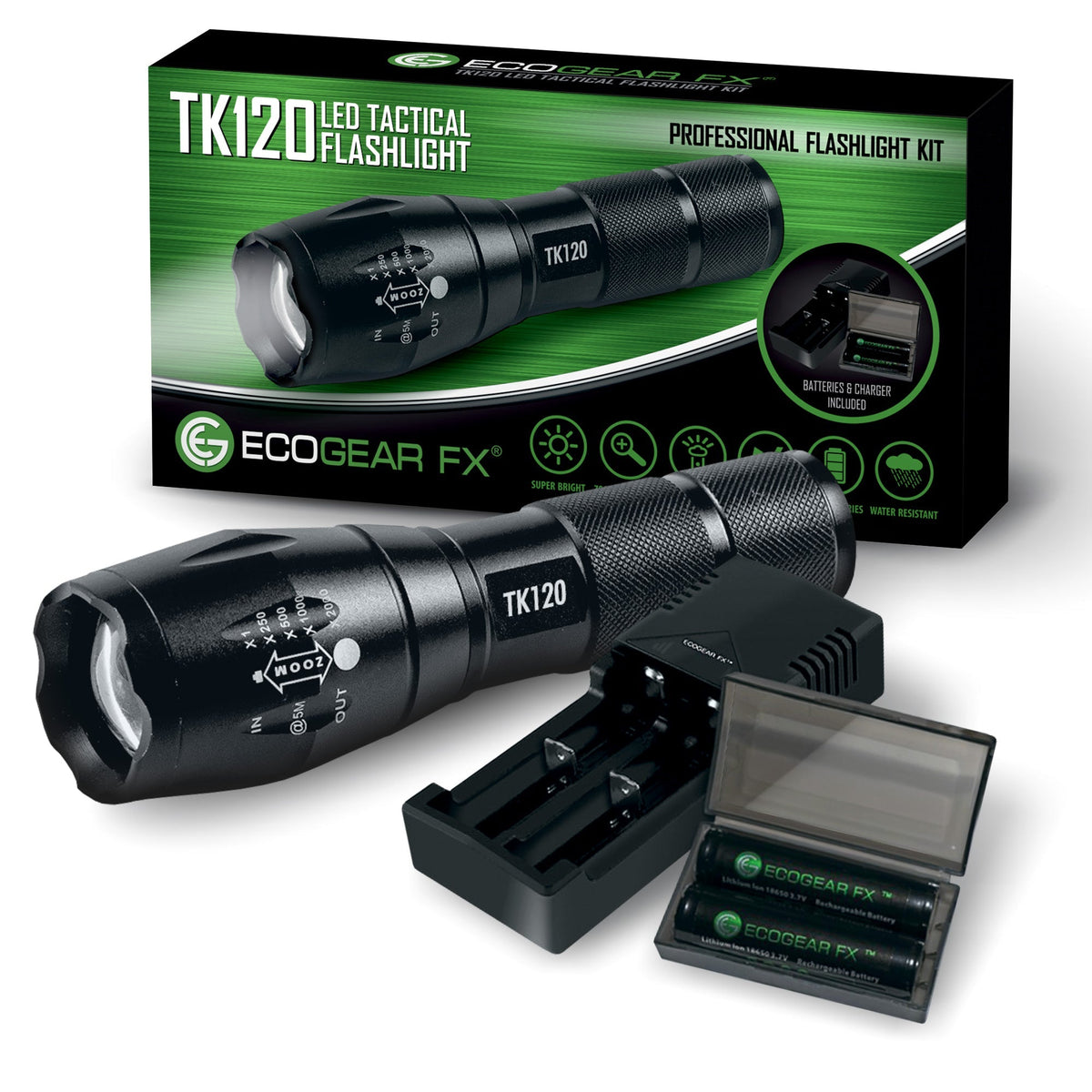 TK120 Professional LED Flashlight Kit with Batteries & Charger - Clinch River Fishing USA