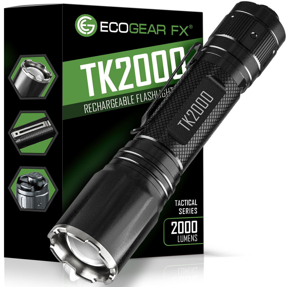 TK2000 - USB Rechargeable LED Tactical Flashlight - Clinch River Fishing USA