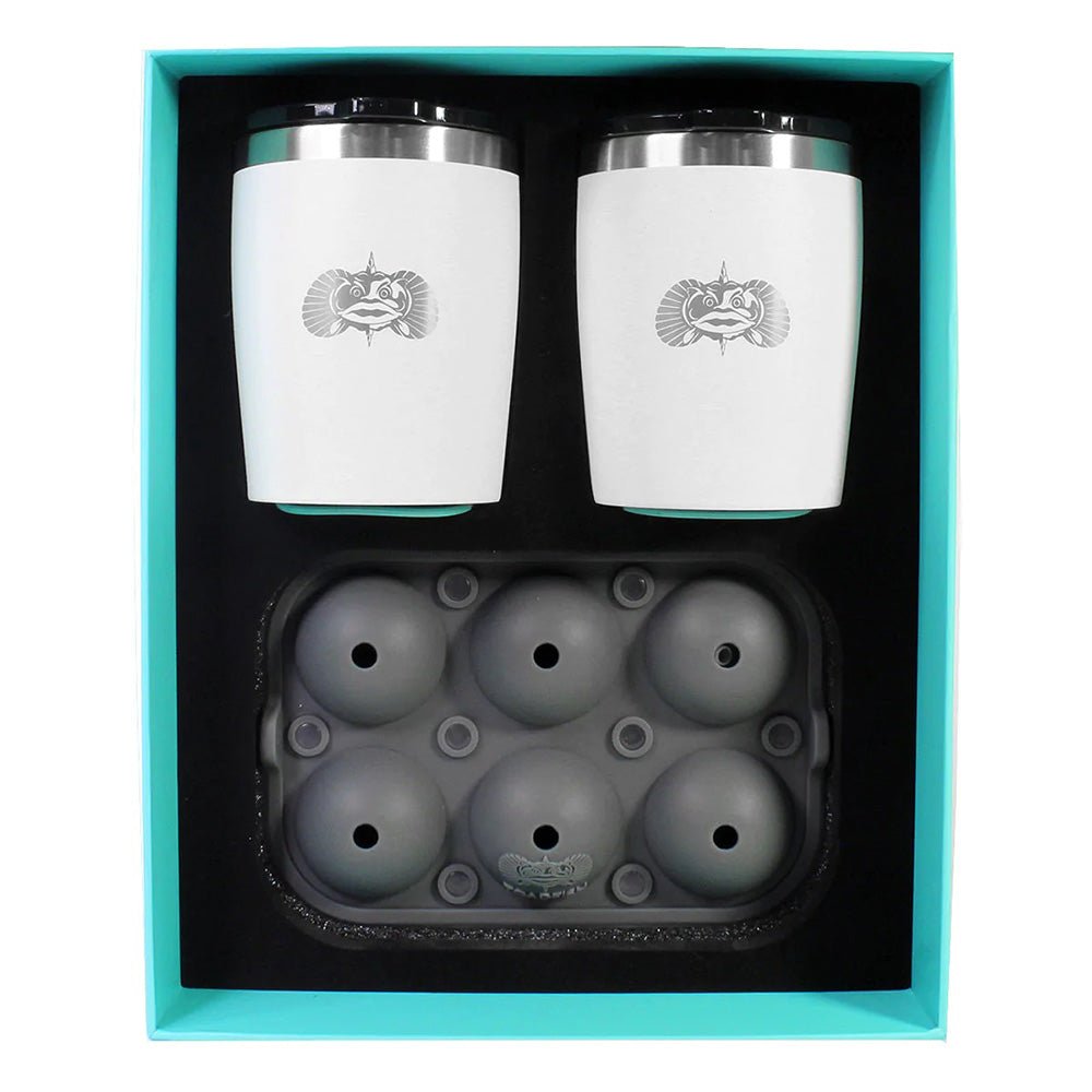 Toadfish Non - Tipping 10oz White Rocks Tumblers w/Ice Ball Tray - 2 Tumblers - Clinch River Fishing USA