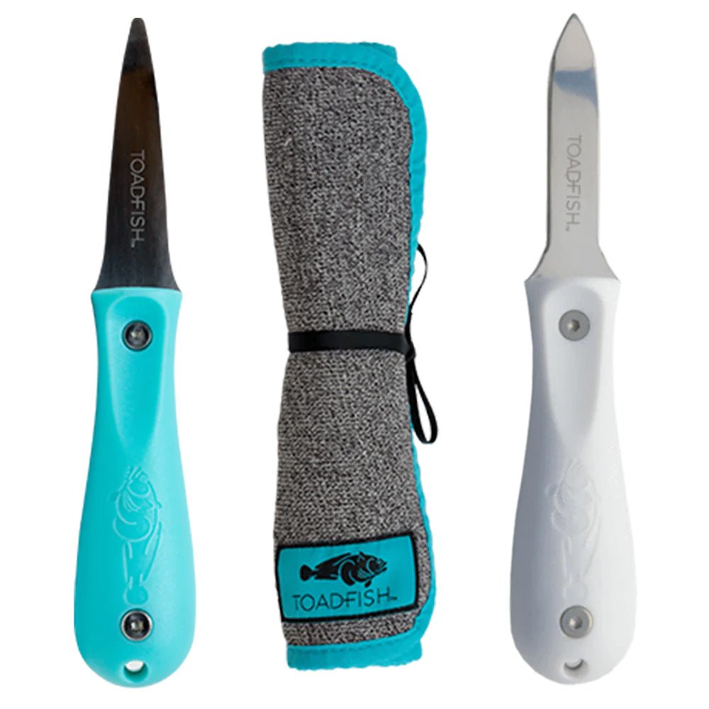 Toadfish Shucker&39;s Bundle - Put &39;Em Back Oyster Knife, Professional Oyster Knife &amp; Cut - Proof Shucking Cloth - Clinch River Fishing USA