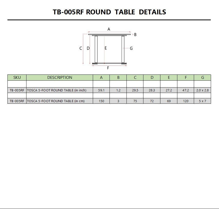 TOSCA 59″ ROUND TABLE - Clinch River Fishing USA