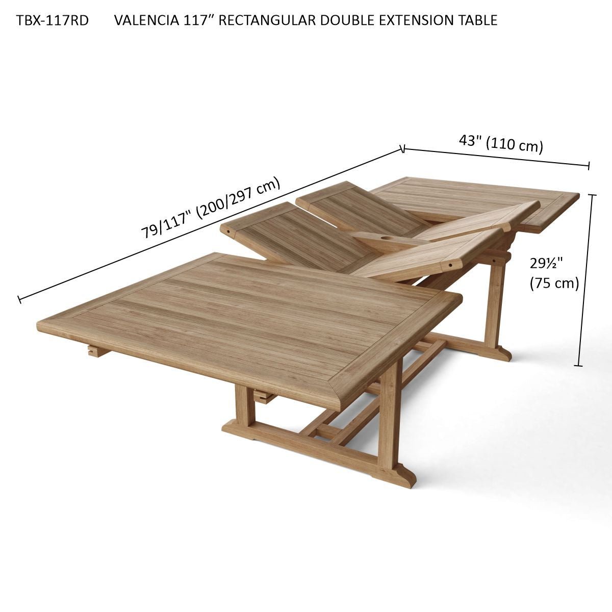 VALENCIA 117″ RECTANGULAR DOUBLE EXTENSION TABLE - Clinch River Fishing USA
