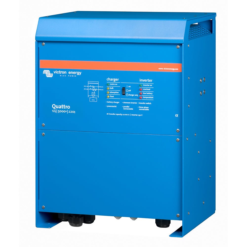 Victron Quattro Inverter/Charger 12 VDC - 5000W -Dual 100AMP 120VAC Inputs - Auto Transfer Switch - 200AMP Battery Charger - Stackable - Clinch River Fishing USA