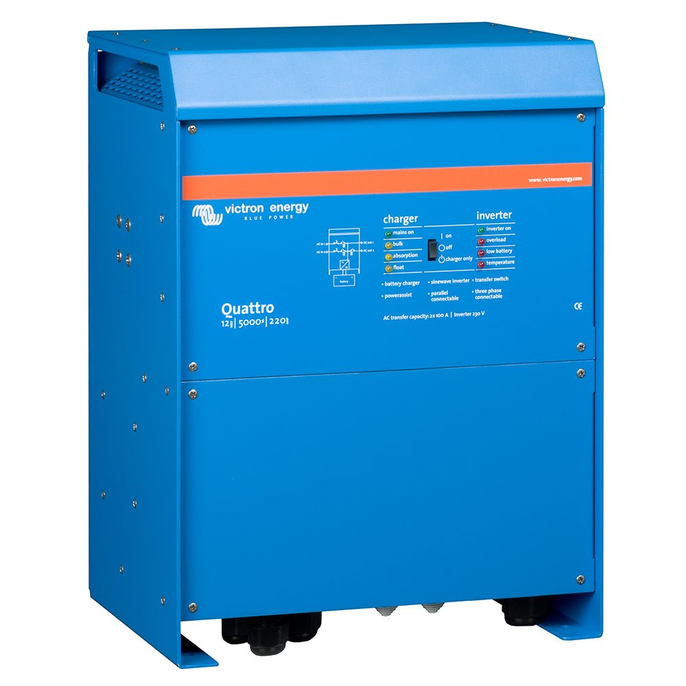 Victron Quattro Inverter/Charger 12 VDC - 5000W -Dual 100AMP 120VAC Inputs - Auto Transfer Switch - 200AMP Battery Charger - Stackable - Clinch River Fishing USA
