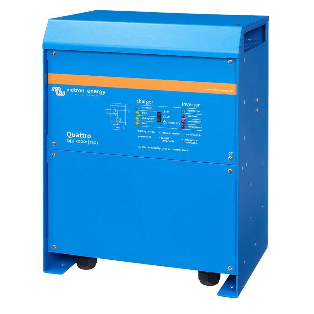Victron Quattro Inverter/Charger 24V DC - 5000W - Dual 100AMP 120V AC Inputs - Auto Transfer Switch - 120AMP Battery Charger - Stackable - Clinch River Fishing USA