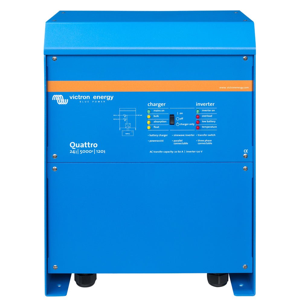 Victron Quattro Inverter/Charger 24V DC - 5000W - Dual 100AMP 120V AC Inputs - Auto Transfer Switch - 120AMP Battery Charger - Stackable - Clinch River Fishing USA