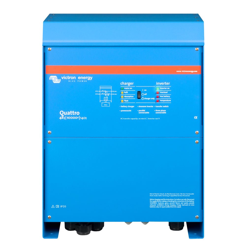 Victron Quattro Inverter/Charger 48 VDC - 10,000W - Dual 100AMP 120V AC Inputs - Auto Transfer Switch - 140AMP Battery Charger - Stackable - Clinch River Fishing USA