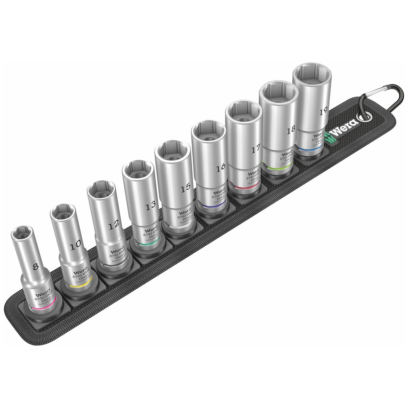 Wera 3/8" Drive Metric Deep Socket Set with Holding Function on Storage Belt (9 - Piece) - Clinch River Fishing USA