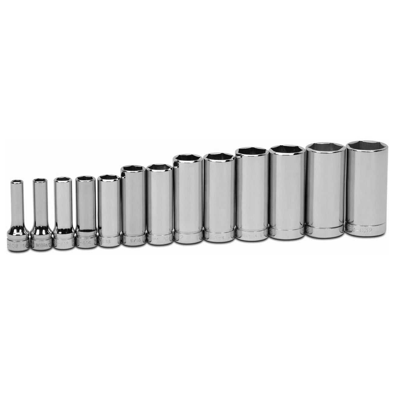 Williams 3/8" Drive Deep SAE Socket Set on Clip Rail 6-Point (13 Piece) - Clinch River Fishing USA