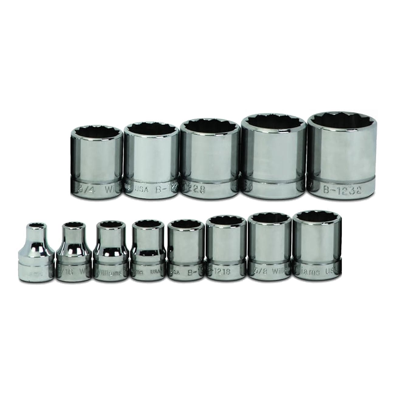 Williams 3/8" Drive Shallow SAE Socket Set on Clip Rail 12 - Point (13 Piece) - Clinch River Fishing USA