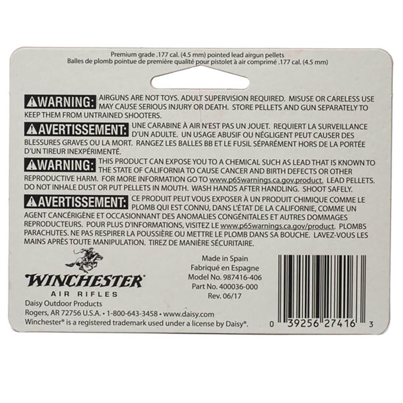 Winchester (987416-406) .177cal Pointed Lead Pellets (500 count) - Clinch River Fishing USA
