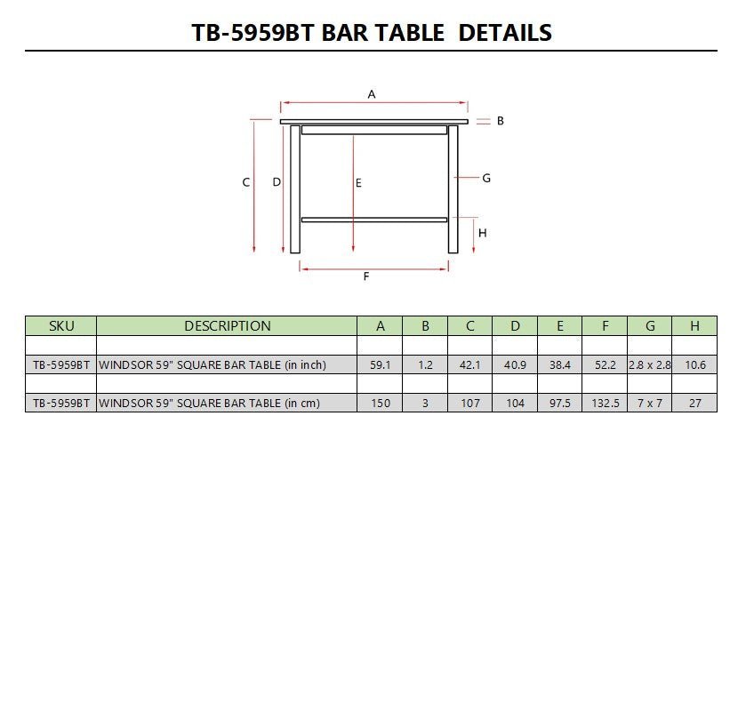 WINDSOR 59″ SQUARE BAR TABLE - Clinch River Fishing USA