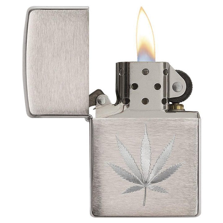 Zippo Brushed Chrome Marijuana Leaf Lighter - Clinch River Fishing USA