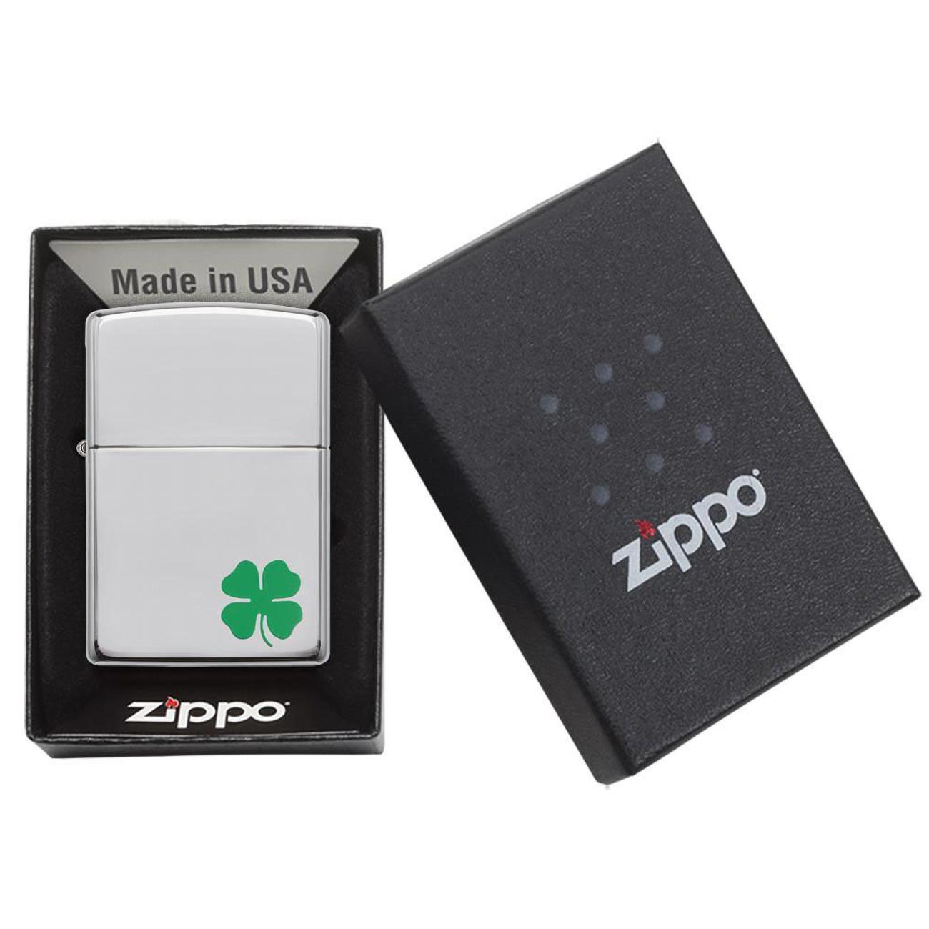 Zippo Windproof Lighter A Bit O' Luck Clover High Polish Chrome - Clinch River Fishing USA
