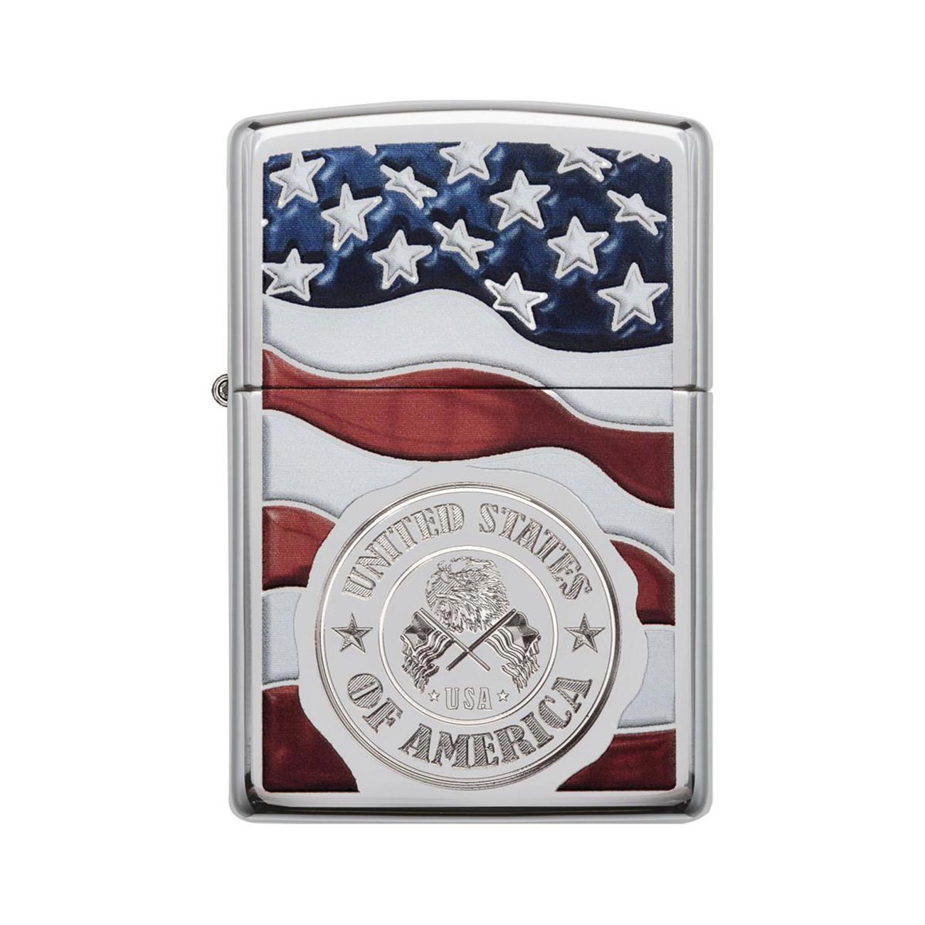 Zippo Windproof Lighter American Stamp On Flag High Polish Chrome Finish - Clinch River Fishing USA
