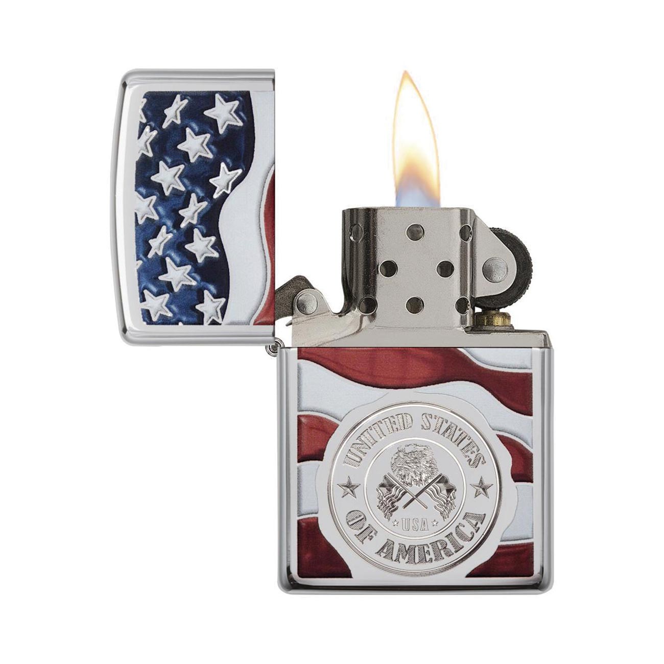 Zippo Windproof Lighter American Stamp On Flag High Polish Chrome Finish - Clinch River Fishing USA