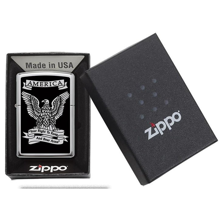 Zippo Windproof Lighter Black & White Americana Eagle High Polish Chrome - Clinch River Fishing USA