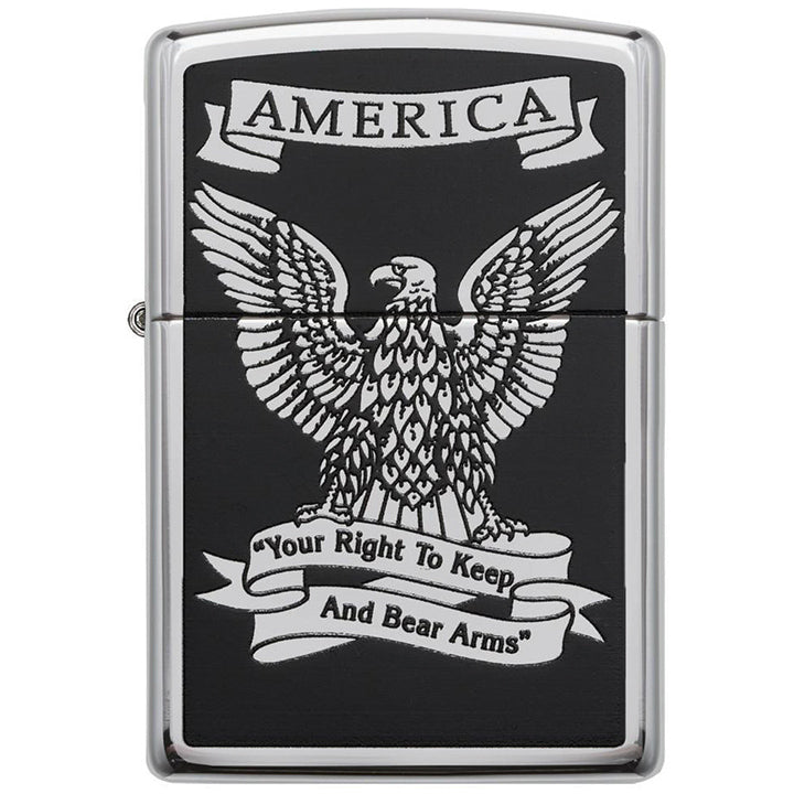 Zippo Windproof Lighter Black & White Americana Eagle High Polish Chrome - Clinch River Fishing USA
