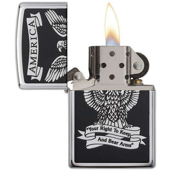 Zippo Windproof Lighter Black & White Americana Eagle High Polish Chrome - Clinch River Fishing USA