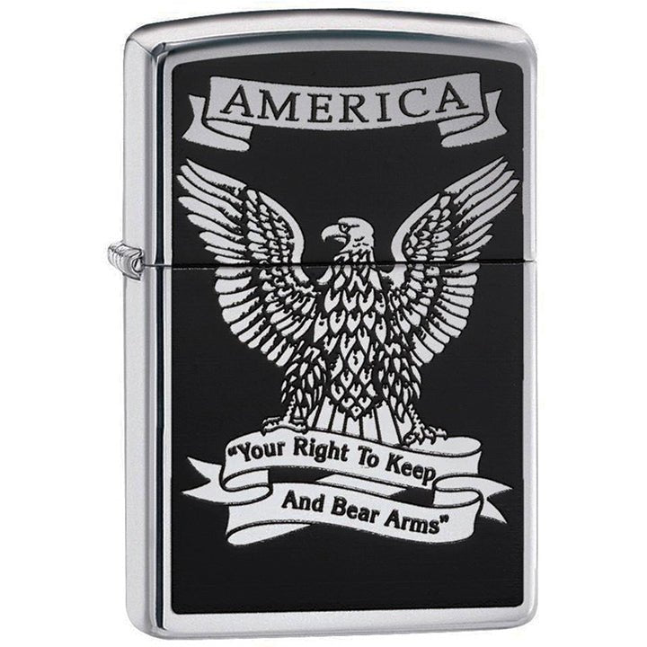 Zippo Windproof Lighter Black & White Americana Eagle High Polish Chrome - Clinch River Fishing USA