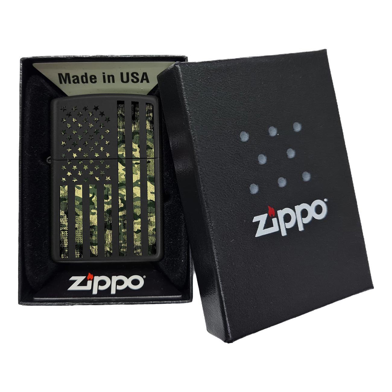 Zippo Windproof Lighter Camouflage United States Flag Black Matte - Clinch River Fishing USA