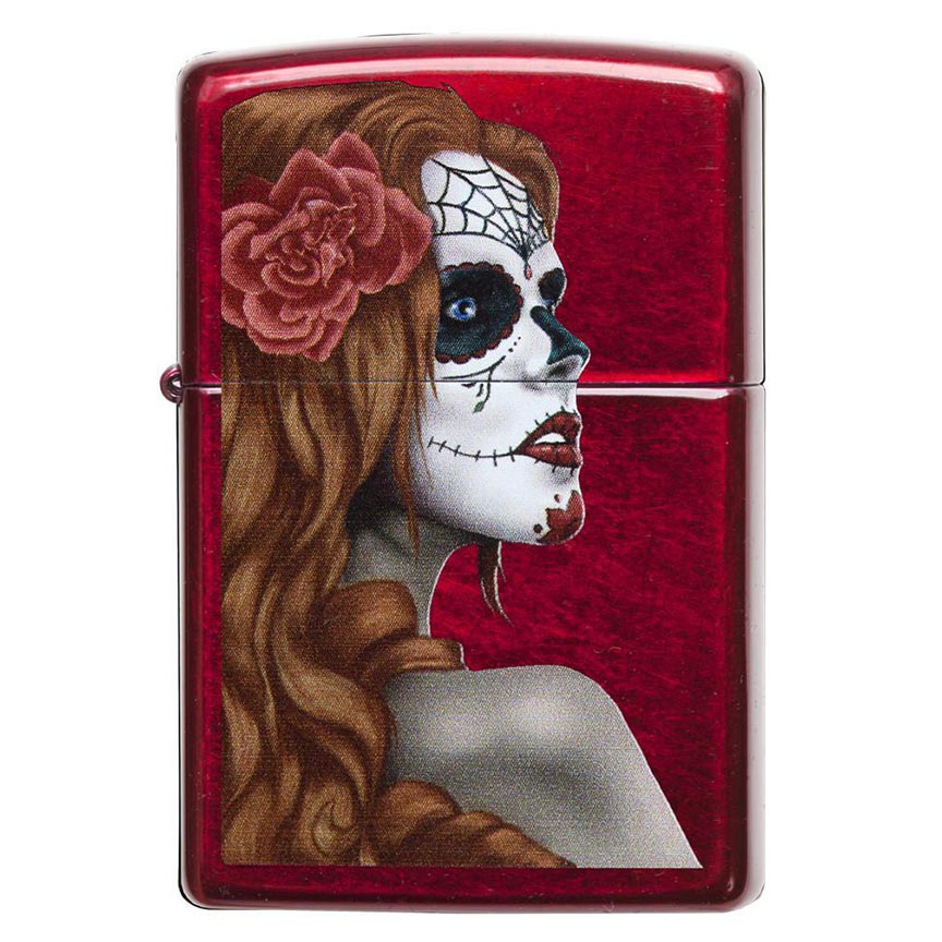 Zippo Windproof Lighter Day Of Dead Girl Candy Apple Red Translucent Finish - Clinch River Fishing USA
