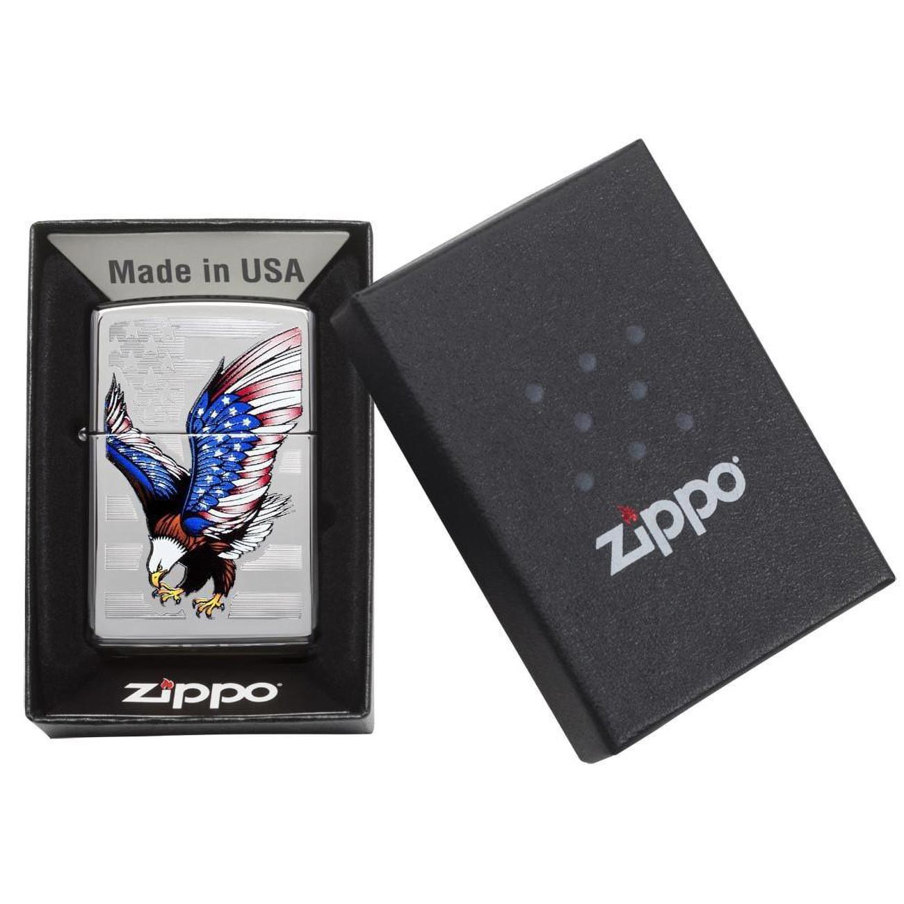 Zippo Windproof Lighter E - star Award W/patriotic Eagle Flag High Polish Chrome - Clinch River Fishing USA