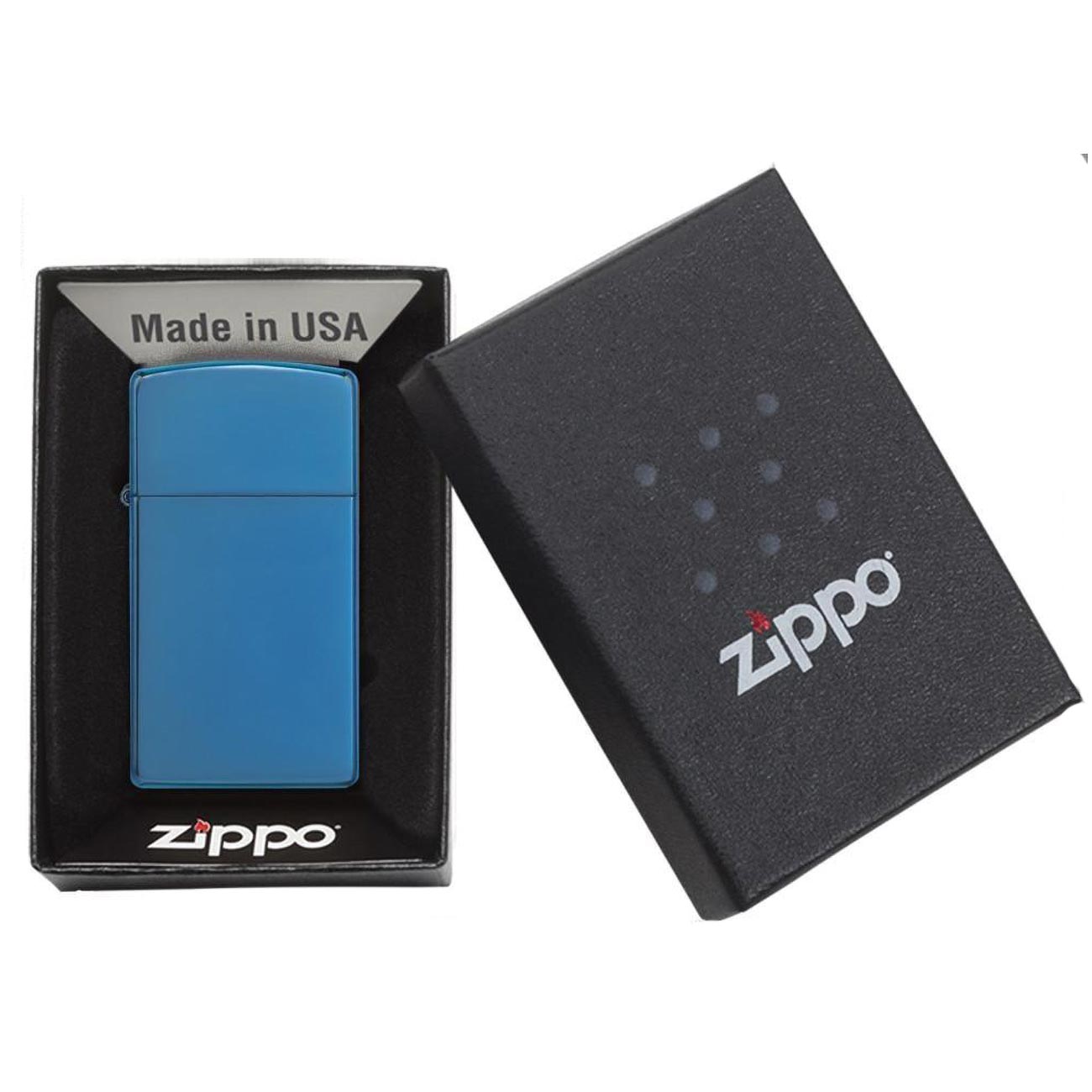 Zippo Windproof Lighter High Polish Blue Slim Case - Clinch River Fishing USA