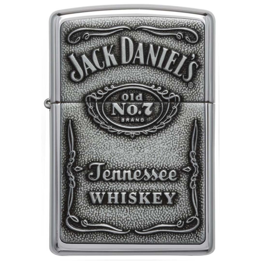 Zippo Windproof Lighter Jack Daniel's Label - pewter Emblem High Polish Chrome - Clinch River Fishing USA