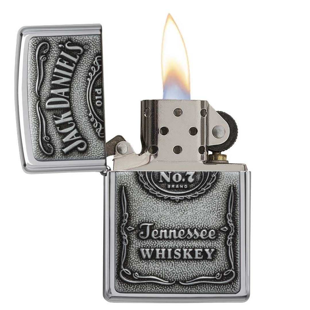 Zippo Windproof Lighter Jack Daniel's Label - pewter Emblem High Polish Chrome - Clinch River Fishing USA
