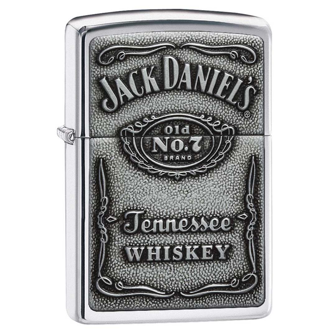 Zippo Windproof Lighter Jack Daniel's Label - pewter Emblem High Polish Chrome - Clinch River Fishing USA