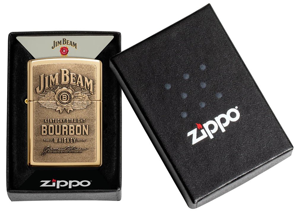 Zippo Windproof Lighter Jim Beam Brass Emblem High Polish Brass - Clinch River Fishing USA