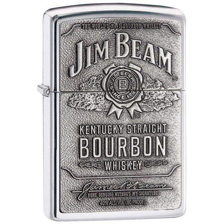 Zippo Windproof Lighter Jim Beam Pewter Emblem High Polish Chrome - Clinch River Fishing USA
