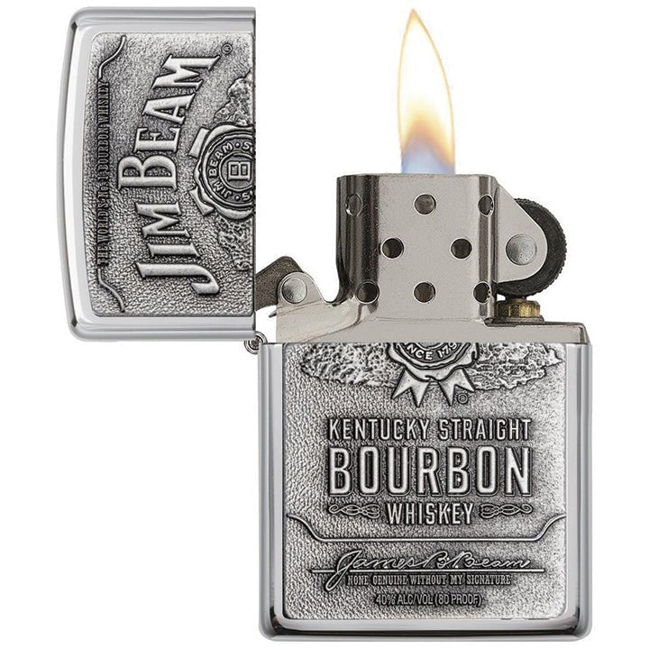 Zippo Windproof Lighter Jim Beam Pewter Emblem High Polish Chrome - Clinch River Fishing USA